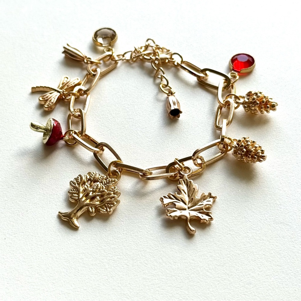 Handmade y2k Style Autumn Charm Bracelet / Mushroom / Leaves / Fall Dragonfly